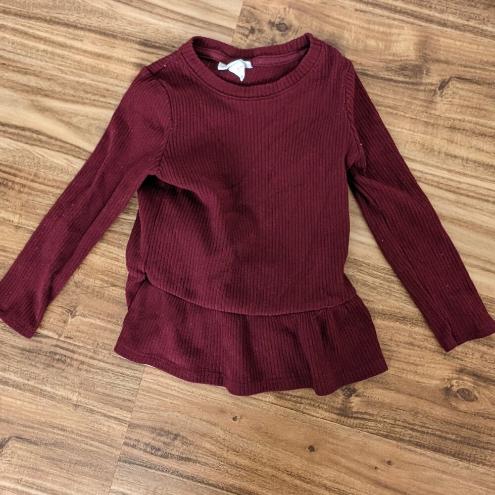 Girls Cat & Jack Burgundy Ribbed Long Sleeve Tee - Size 3T